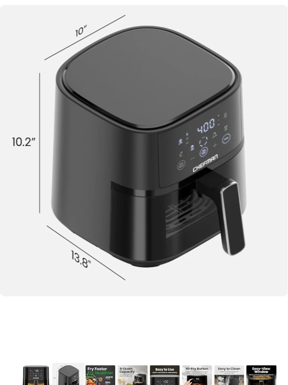 Chefman Black Air Fryer Oven with Window - 4-Quart Capacity
